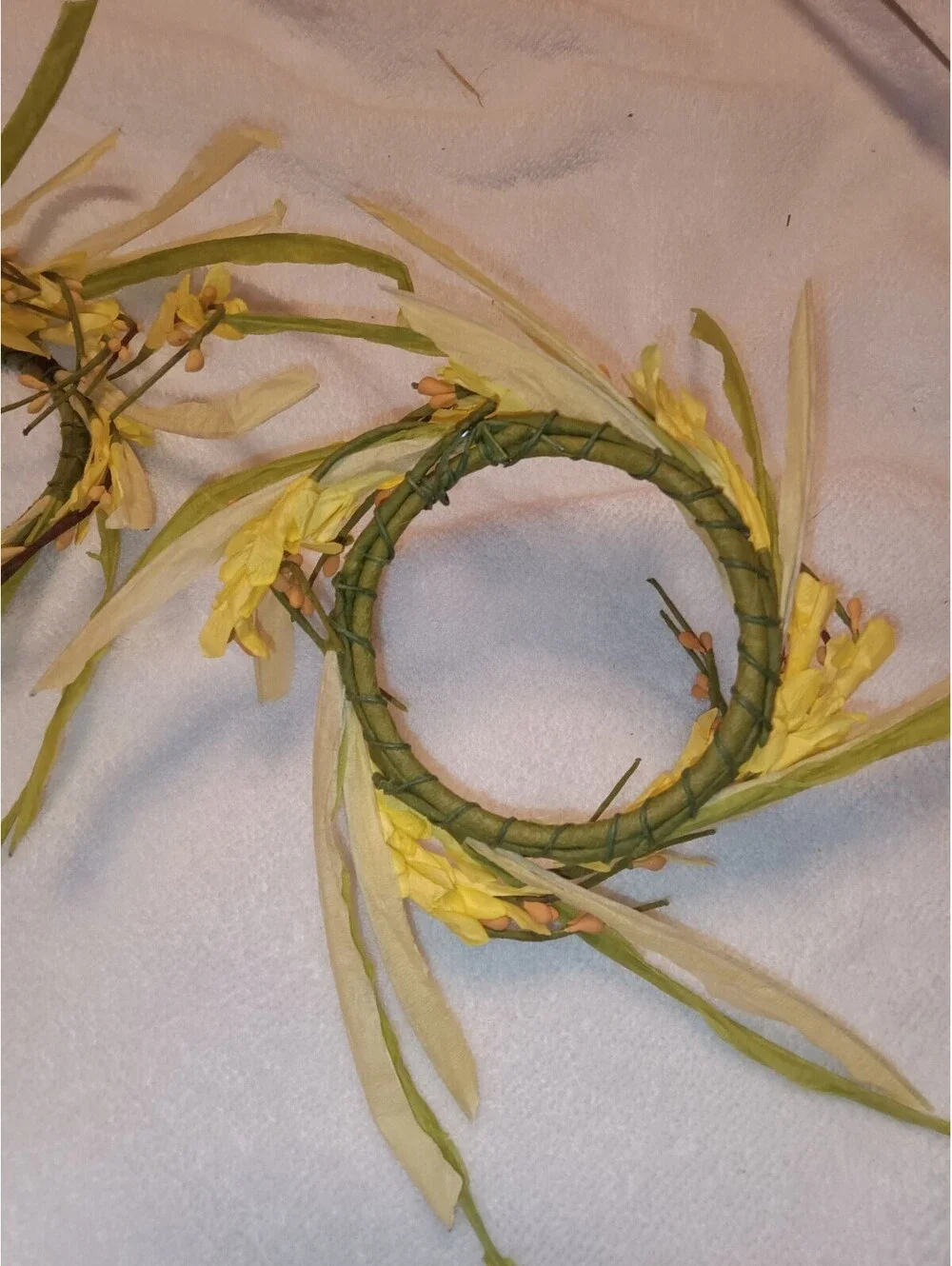 Pair of 6 Inch Mini Wreaths Yellow Wildflower Candle Rings Rustic Farmhouse